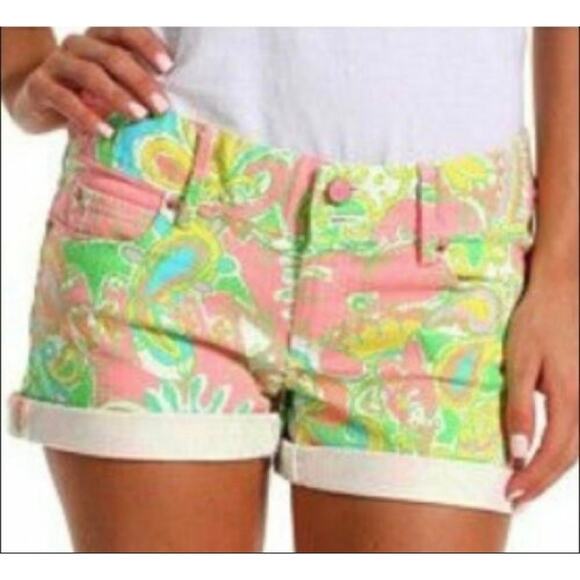 Lilly Pulitzer Pants - Lilly Pulitzer Clifton Stretch Denim Short Pink Green Blue Elephant Women Size 2